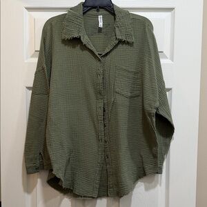 Zenana Olive Green Casual Button Up Shirt